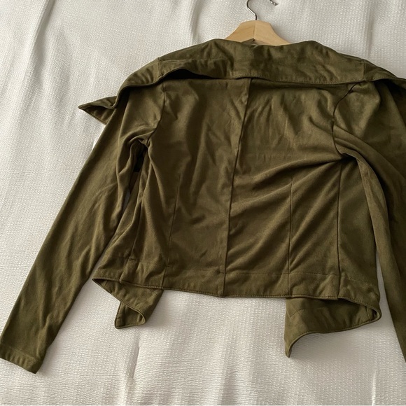 Faux Suede Green Draped Front Cropped Jacket - Picture 6 of 9